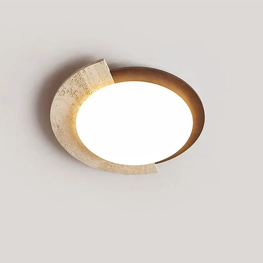 Pumous M001 LED Ceiling Light – Khaki Marble & Glass Wabi-Sabi Fixture for Bedrooms & Corridors