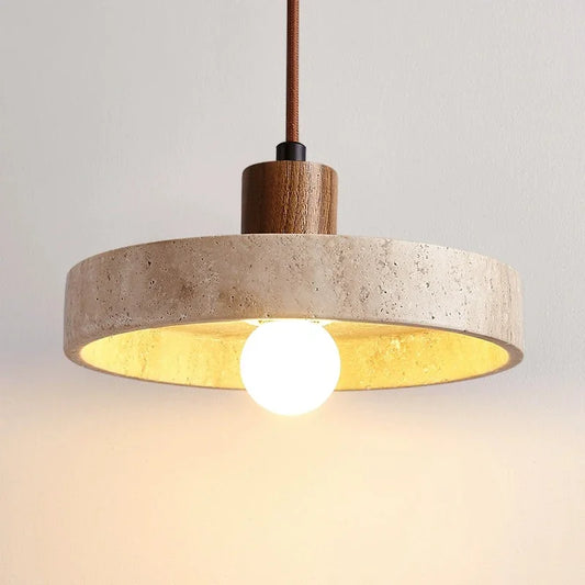 Pumous M001 Stone Pendant Lamp – Cream Minimalist E27 LED Hanging Light for Bedroom & Bedside