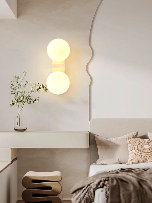 Pumous M-097 Double-Headed Stone LED Wall Lamp – Wabi-Sabi Minimalist Fixture for Bedroom & Living Spaces