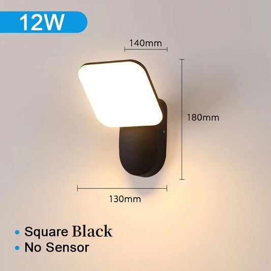 Pumous M001 LED Wall Lamp – 12W IP65 Waterproof Aluminum Outdoor/Indoor Light with Optional PIR Motion Sensor (1080 lm)