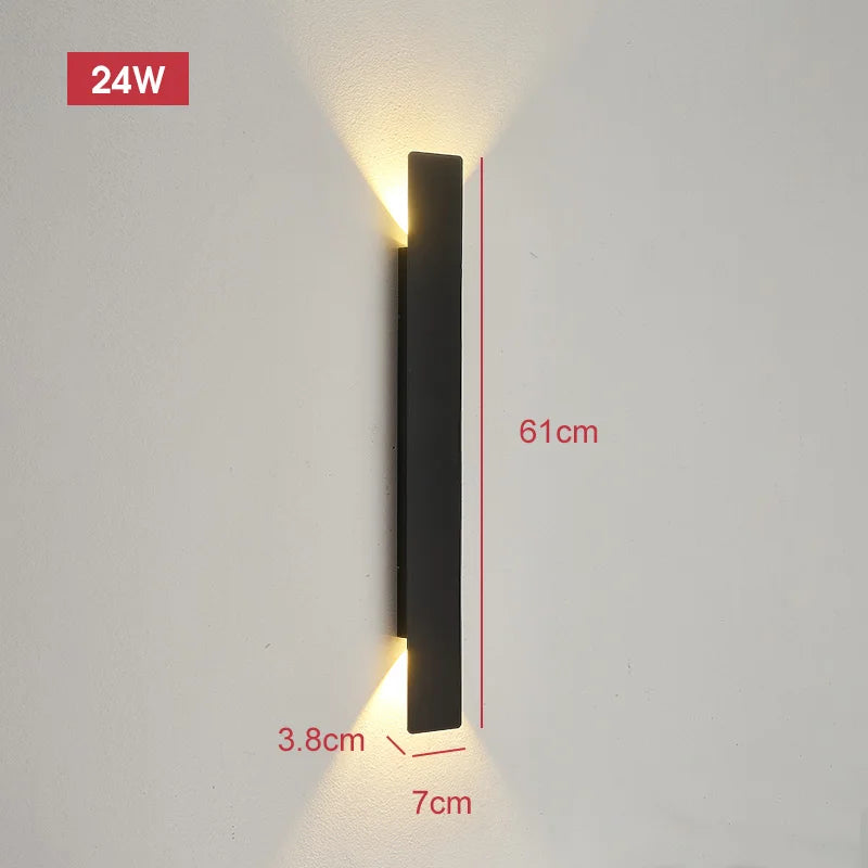 Pumous M001 Outdoor Wall Lamp – IP65 Black Aluminum 18W LED Strip Light for Patio & Entryway