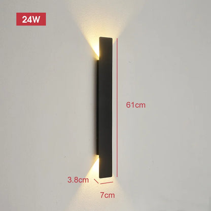 Pumous M001 Outdoor Wall Lamp – IP65 Black Aluminum 18W LED Strip Light for Patio & Entryway