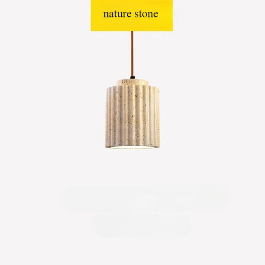 Pumous M-078 Stone Pendant Lamp – Roman Pillar Wabi-Sabi Style LED Chandelier for Bedroom & Dining Spaces