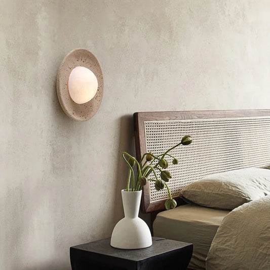 Pumous M-038 Wabi Sabi Wall Light – Natural Stone & PC LED Sconce for Corridor or Bedroom