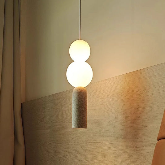 Pumous M-088 Stone Pendant Lamp – Wabi-Sabi Cream Style E27 LED Hanging Light for Bedroom & Living Spaces