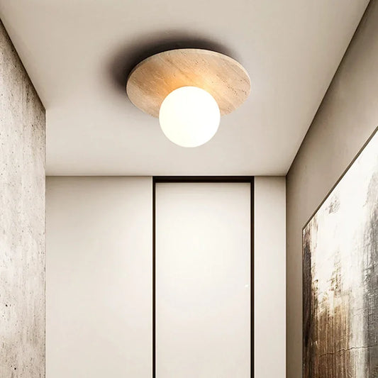 Pumous M-036 Ceiling Light – Khaki Marble & Glass LED Fixture for Modern Interiors