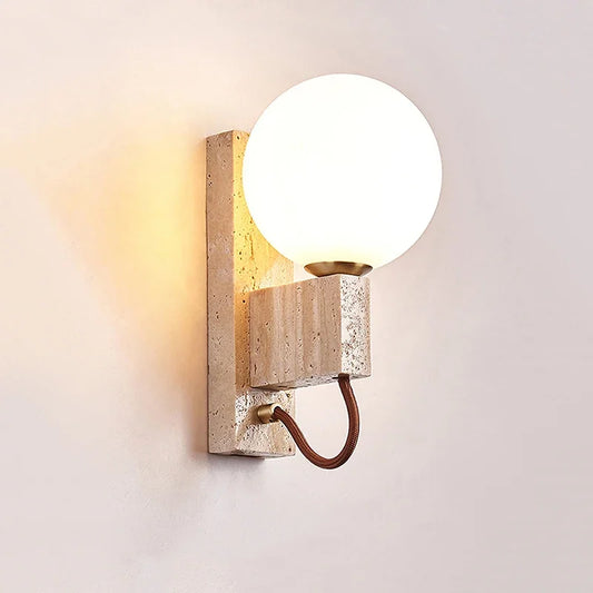 Wabi-Sabi Travertine Wall Light – Modern Stone LED Sconce Lamp for Living Room & Bedroom