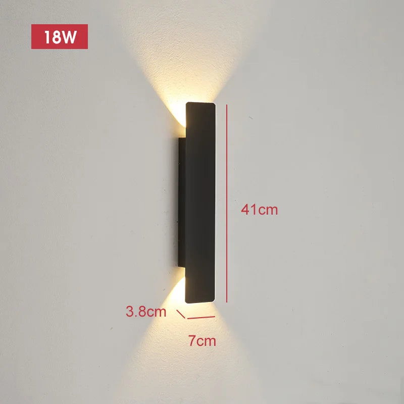 Pumous M001 Outdoor Wall Lamp – IP65 Black Aluminum 18W LED Strip Light for Patio & Entryway