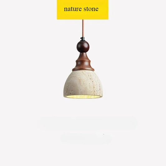 Pumous M-072 Stone LED Pendant Lamp – Wabi-Sabi Minimalist Chandelier for Bedroom & Dining Areas