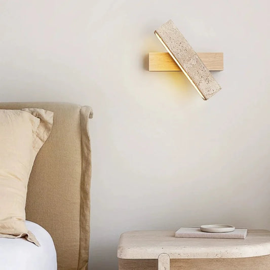 Led Wall Lamp Bedroom Bedside Solid Wood Stone Light Rotatable Nordic Modern Natural Wabi-sabi Soft Room Decor Reading Lighting