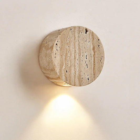 Wabi-Sabi Travertine Wall Lamp – Nordic Cream Stone LED Sconce for Corridor, Staircase & Bedroom