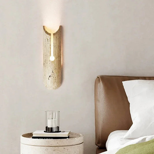 Pumous M001 Stone Wall Lamp – Minimalist Designer LED Bedside Sconce for Bedroom & Staircase (5–10 m²)
