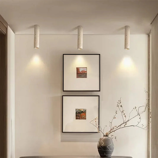 Pumous M-033 Ceiling Lamp – Yellow Marble & Aluminum Small LED Light for Corridor, Balcony & Bedroom